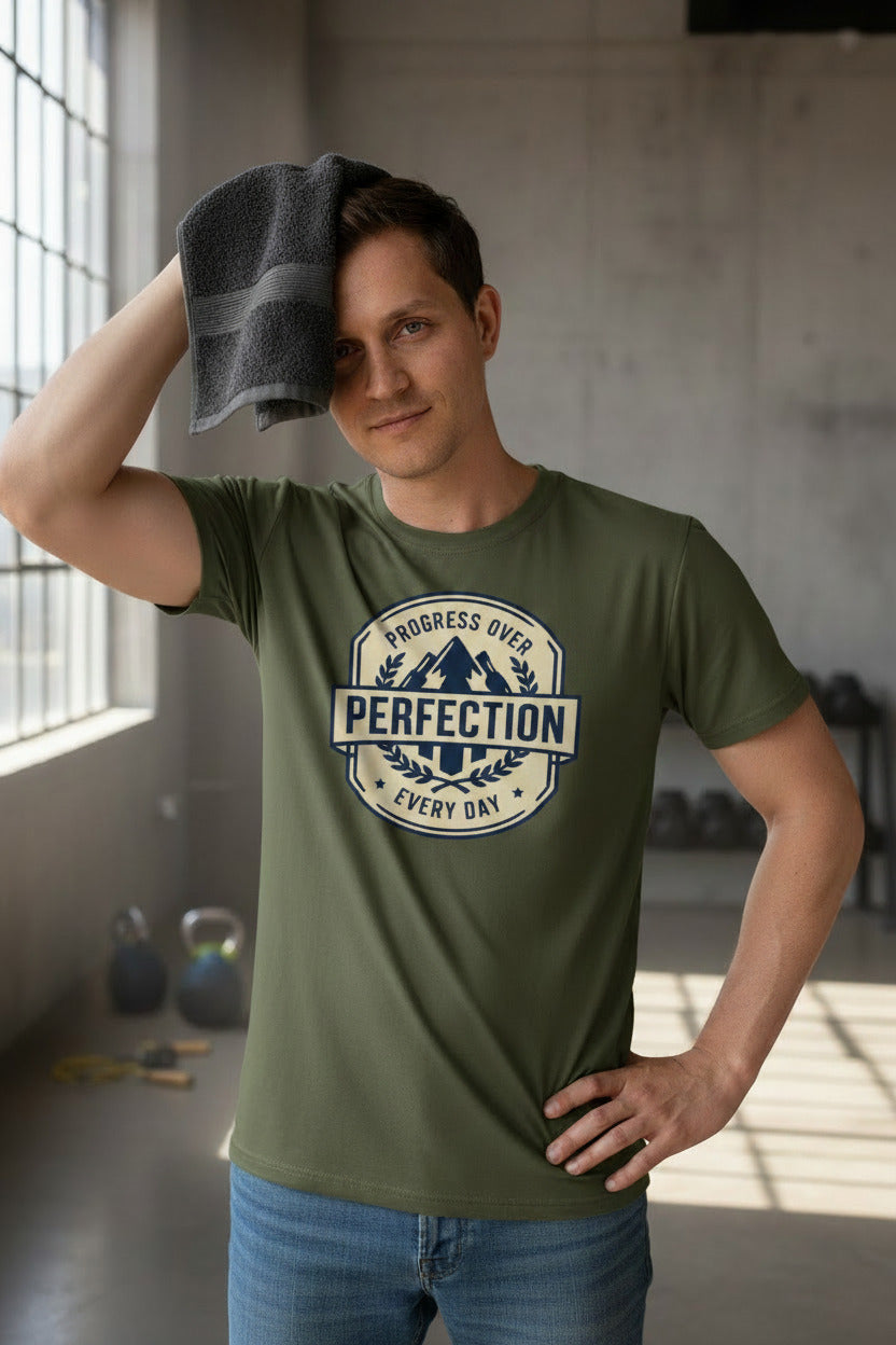 T-Shirt- Progress Over Perfection  Motivational Badge Graphic
