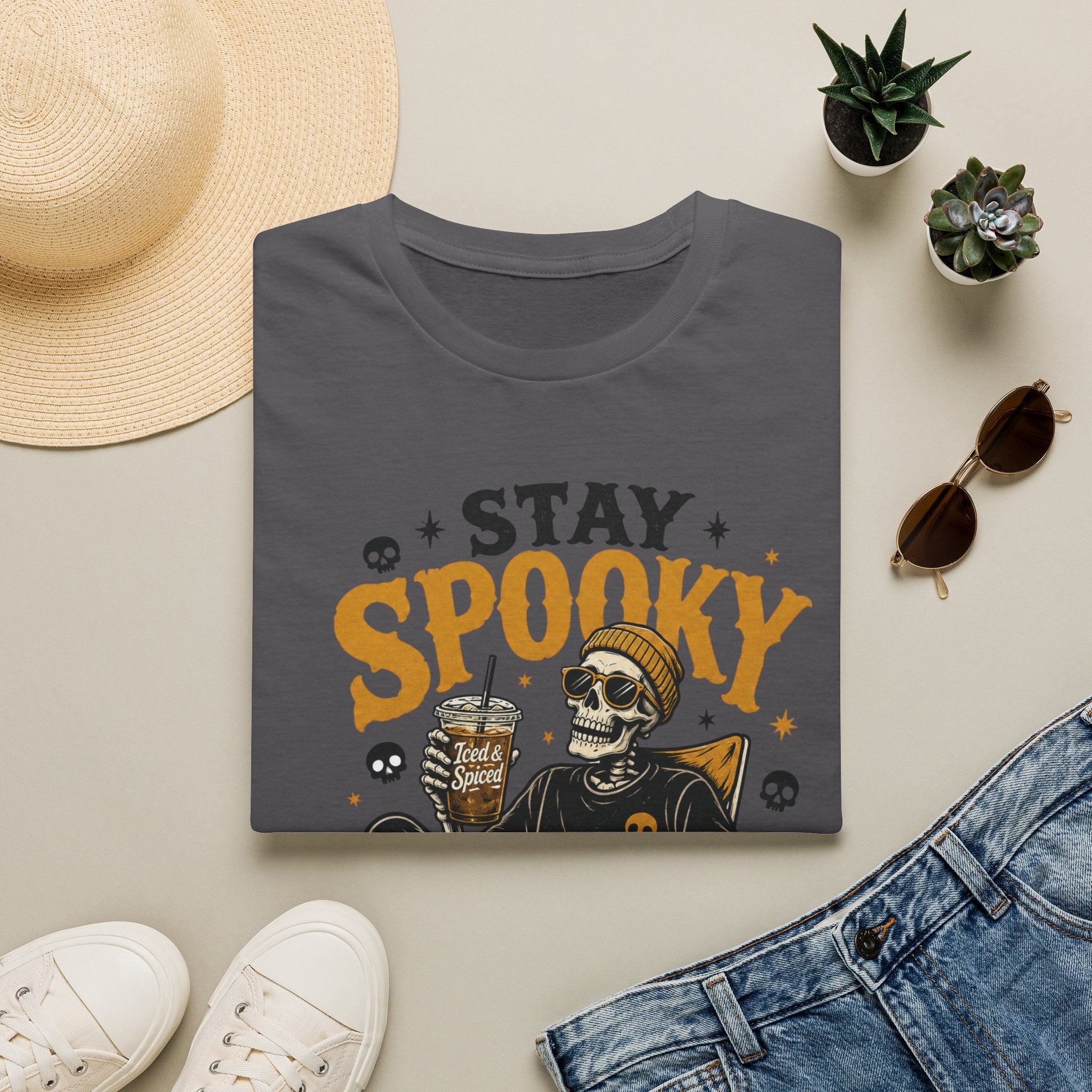 Halloween Stay Spooky T-Shirt — Skeleton "Stay Caffeinated" Halloween Tee