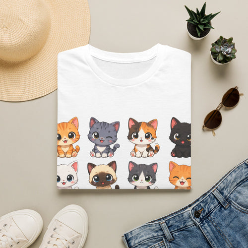 Cute Kitty Grid T-Shirt — Adorable Cartoon Cat Faces