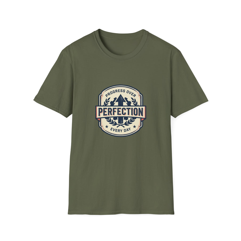 T-Shirt- Progress Over Perfection  Motivational Badge Graphic